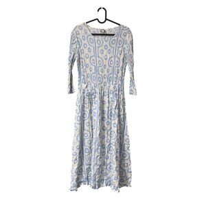 Alquema Blue Geometric Crinkle Pockets Modern Midi Dress Womens Size 1